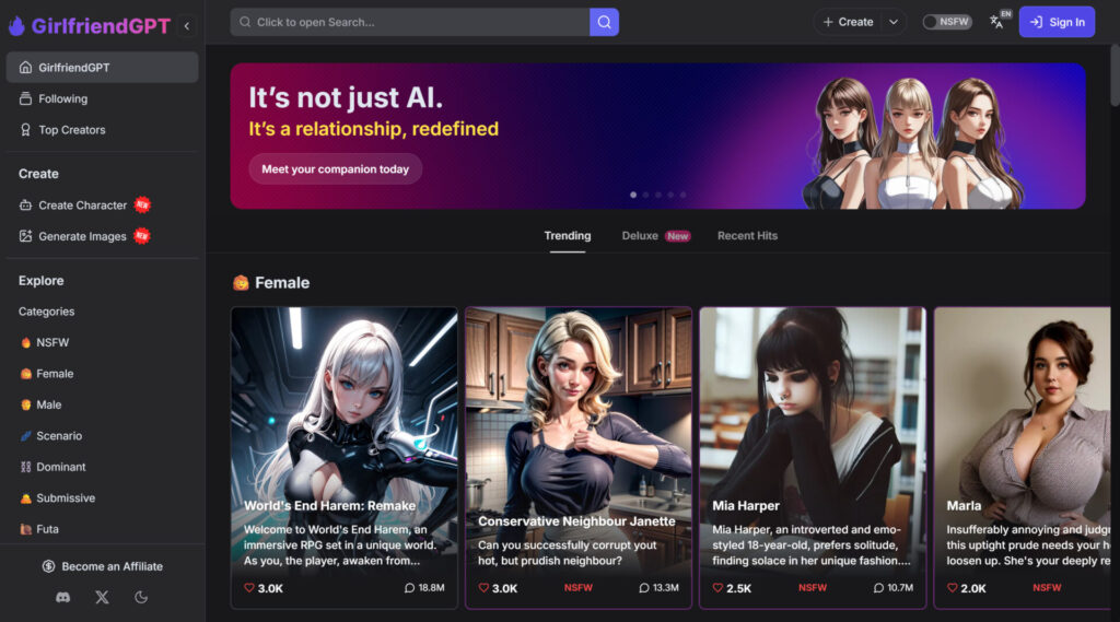 gptgirlfriend homepage